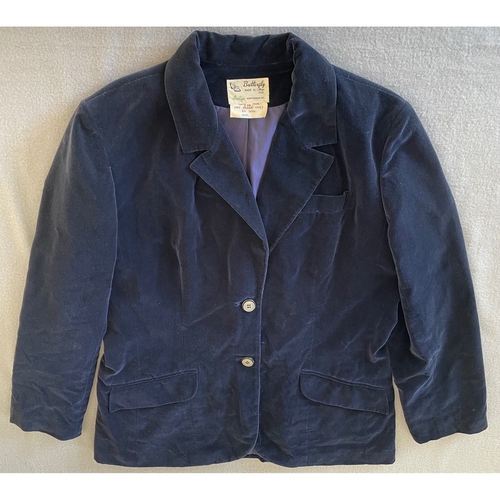 Butterfly Prestige Sportswear Navy Blue Cotton Velvet Blazer Two Button Men 40R